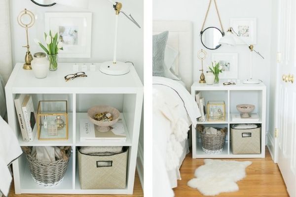 IKEA Kallax Shelf Bedside Table Storage Hack