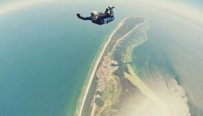 a person freefalling during a sky diving experience