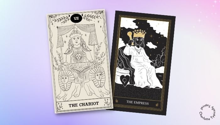 symbolisme spirituel de l'impératrice et char carte tarot 737