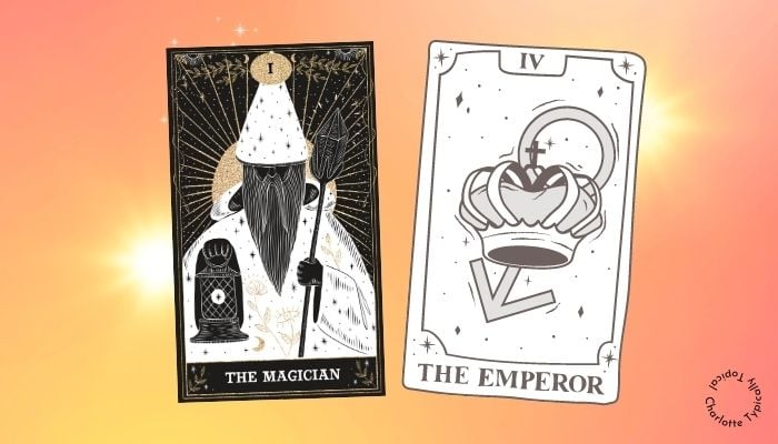 symbolic representation of 414 in tarot, emperor and magician card